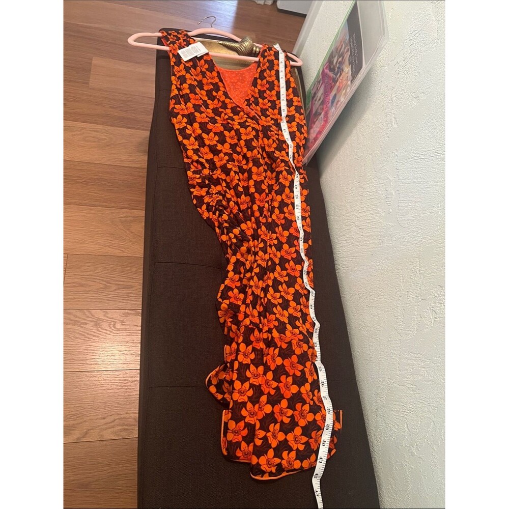 #2128**Sleeveless Orange Floral Wrap Dress for Women - Picture 4 of 10